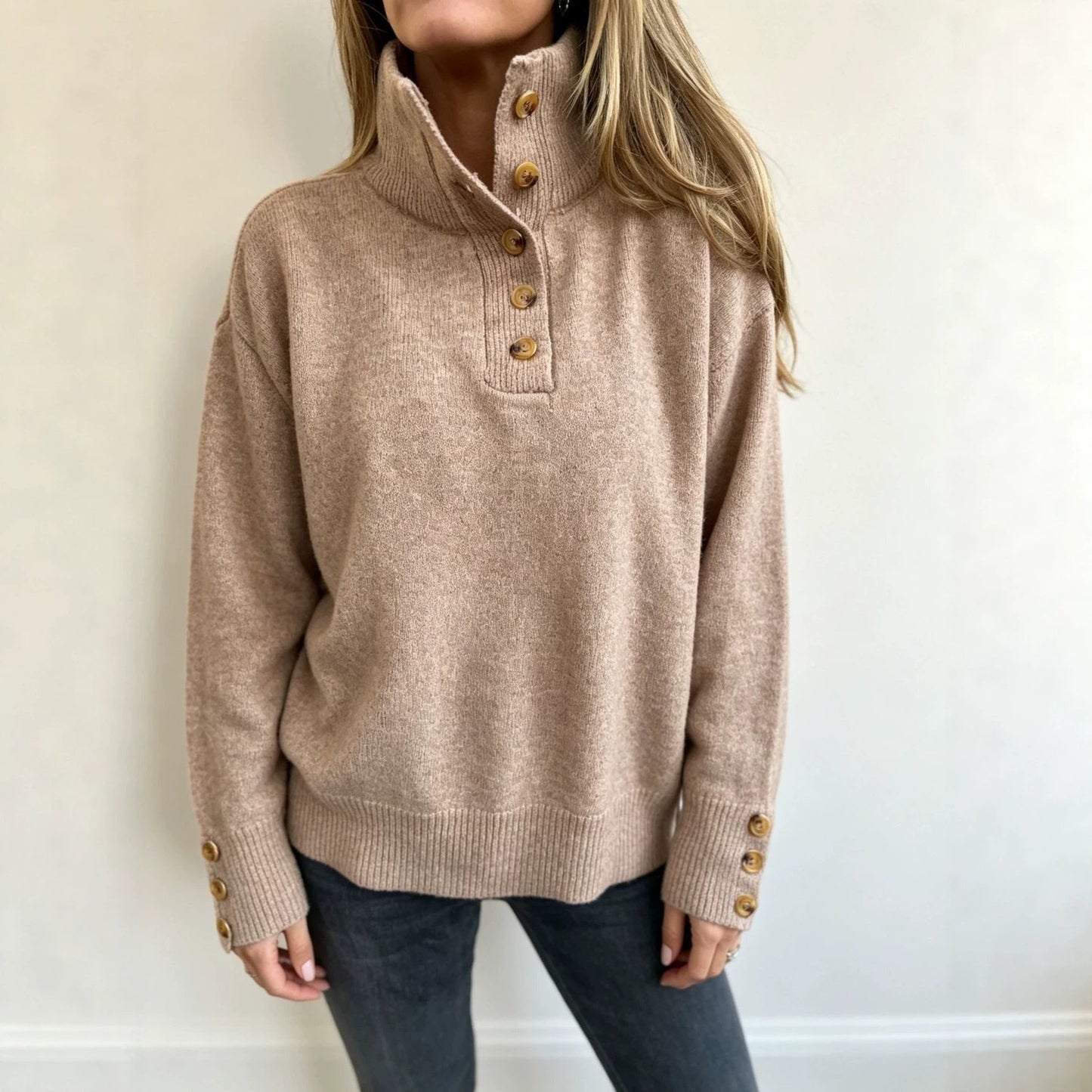 Maja | Damen Langarmpullover mit Knöpfen
