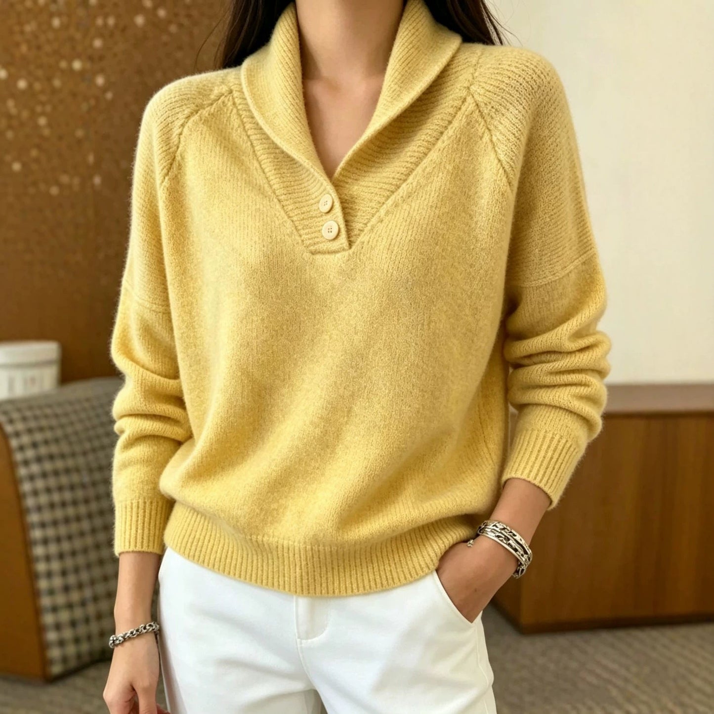 Martha | Damen Langarmpullover mit Knöpfen