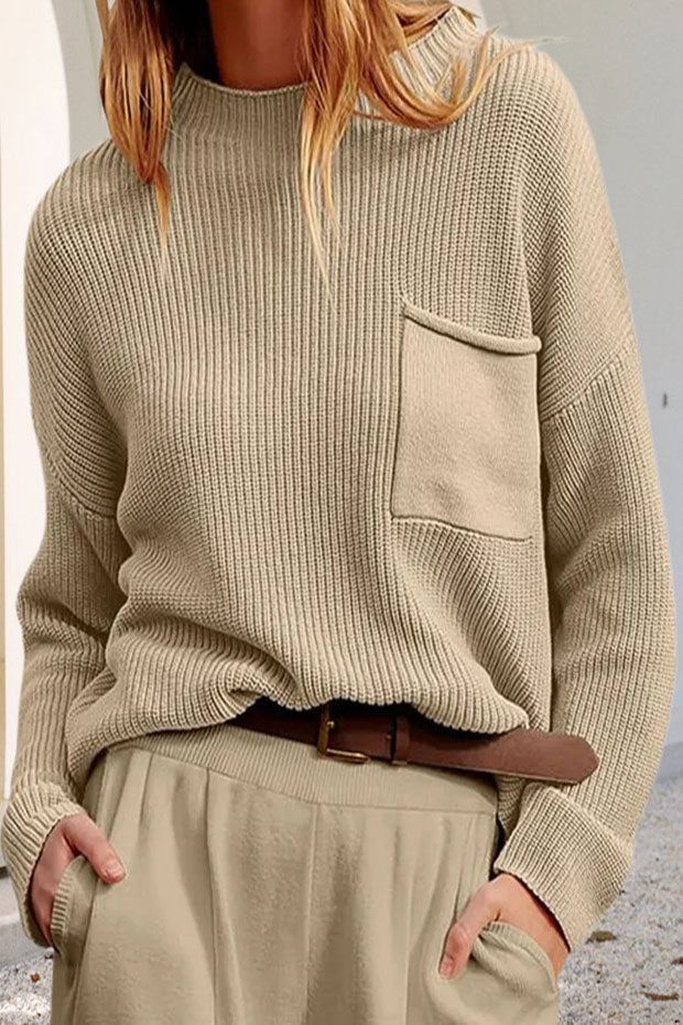 Damen Pullover mit Tasche, Rundhalsausschnitt und langen Ärmeln