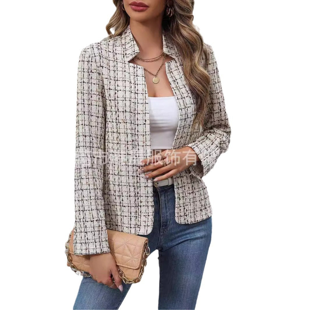 Damen Tweedjacke mit figurbetontem Schnitt und offenem Design