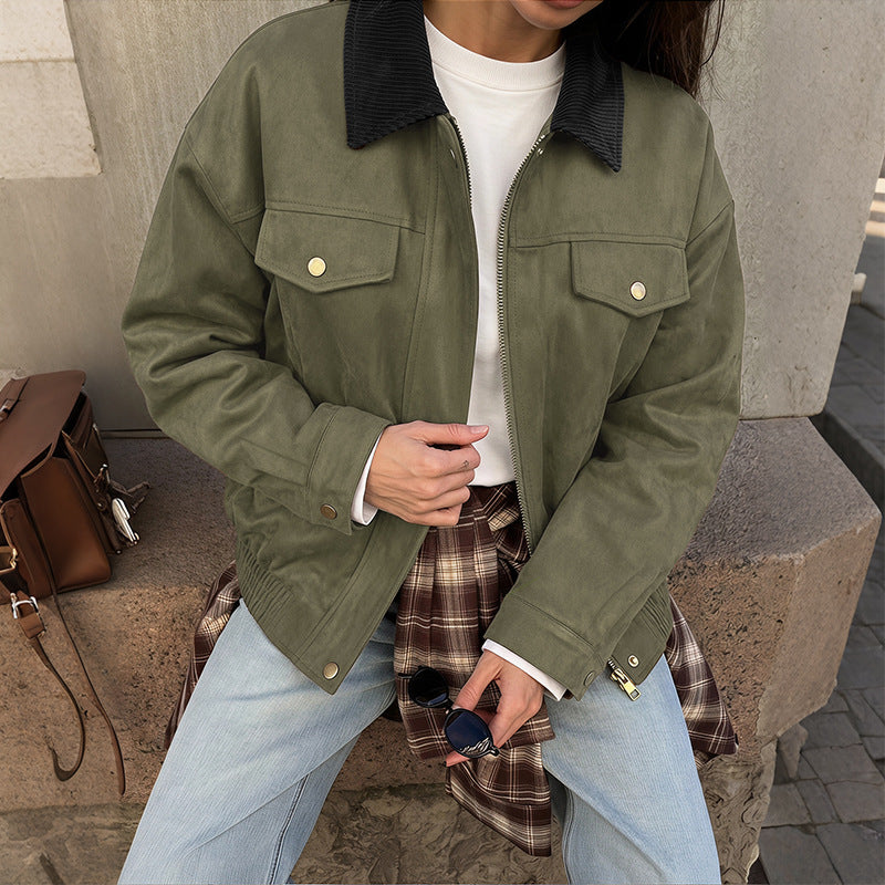Damen Kurzjacke mit Klappentaschen und Reißverschluss