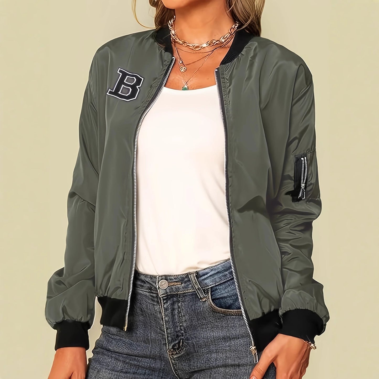 Damen Bomberjacke mit praktischen Taschen und Reißverschluss