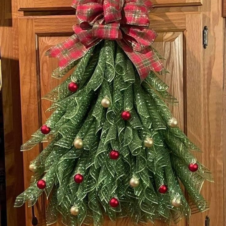 Weihnachtsbaum-Wandbehang | Geschichtete Blätter | Rote & goldene Ornamente
