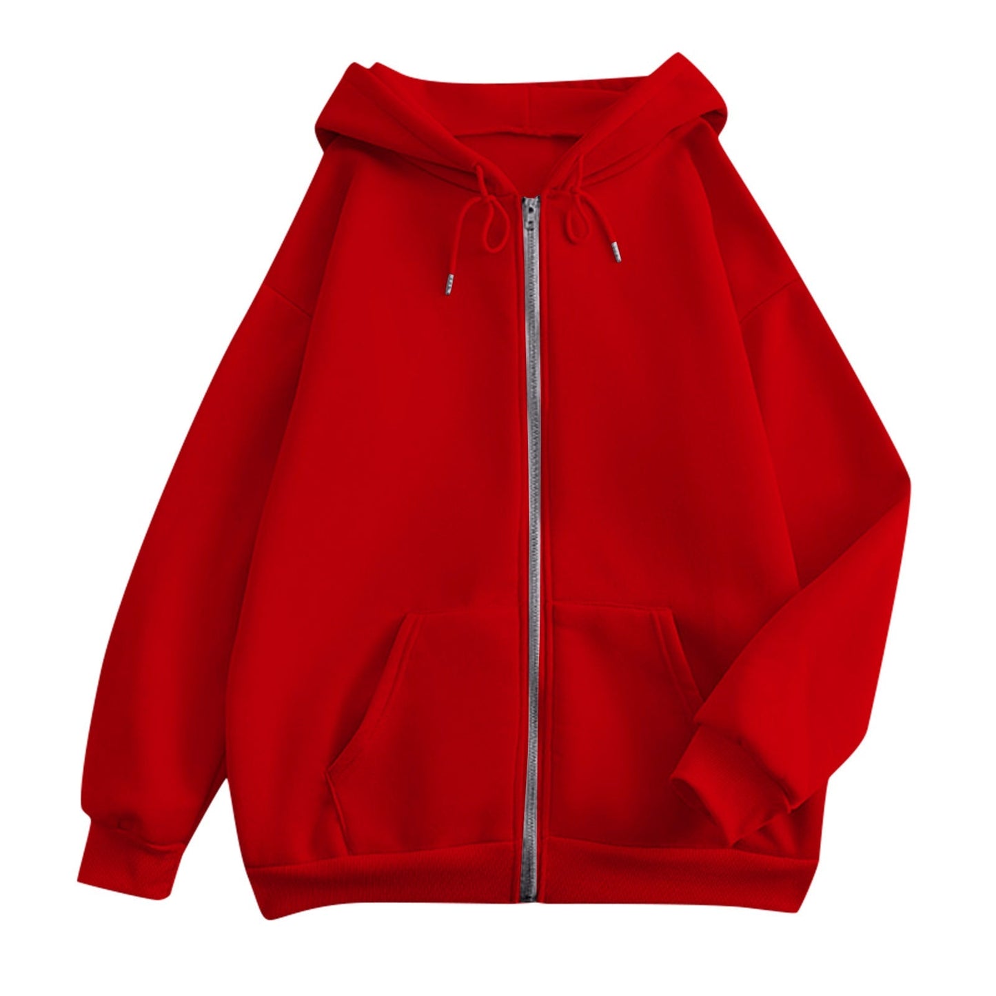 Damen extrabreite Zip-Kapuzenjacke mit Kängurutaschen und gerippten Bündchen
