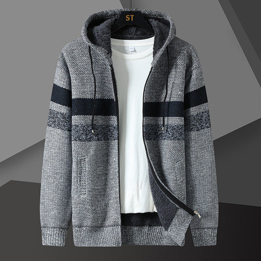 Herren Gestreifte Kapuzenjacke mit Kordelzug und Taschen