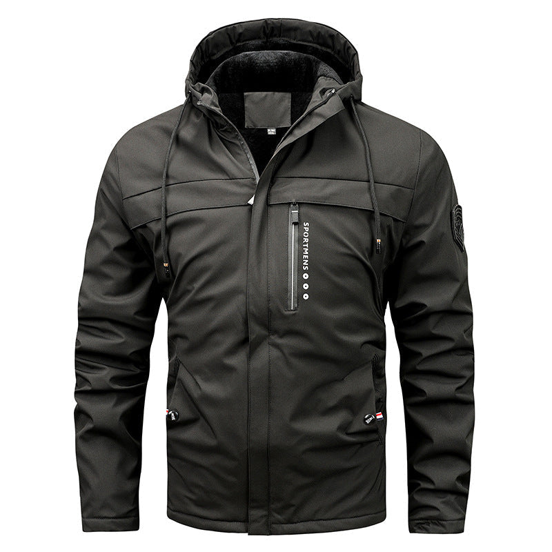 Herren thermisch gefütterte Softshelljacke mit Kapuze und Reißverschluss-Brusttasche