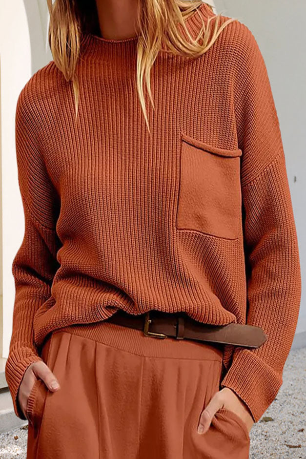Damen Pullover mit Tasche, Rundhalsausschnitt und langen Ärmeln