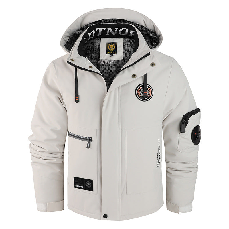 Herren wattierte Wind- und Wetterjacke mit Kapuze und Utility-Taschen