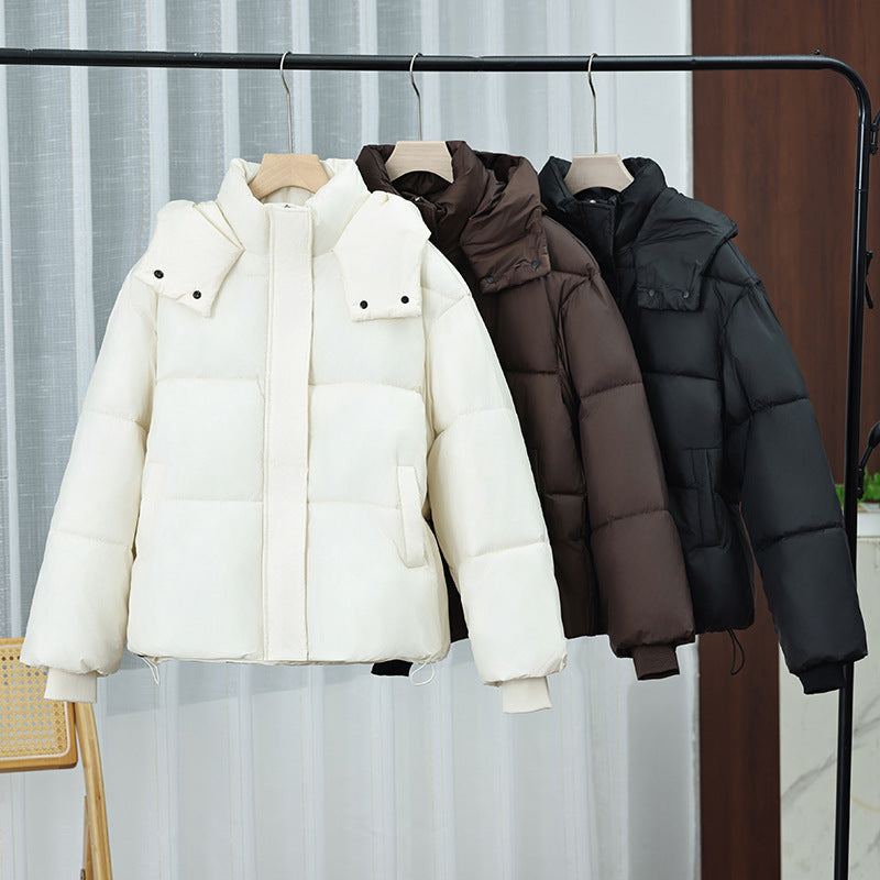 Damen kurze Microfaser-Pufferjacke mit herausnehmbarem Kragenpolster und Tunnelzugsaum