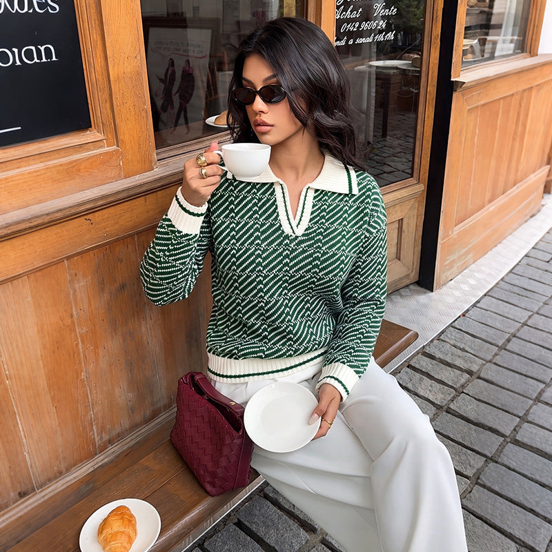 Damen V-Ausschnitt Langarmpullover