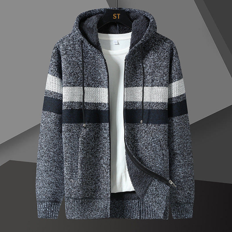 Herren Gestreifte Kapuzenjacke mit Kordelzug und Taschen