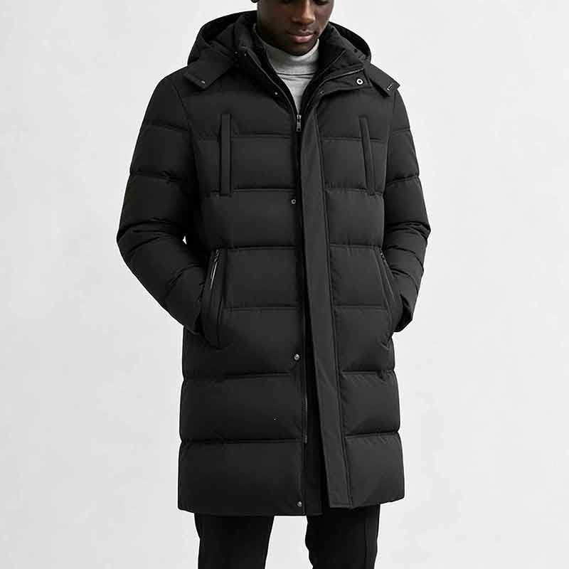 Herren Longline Pufferjacke mit Kapuze und Taschen