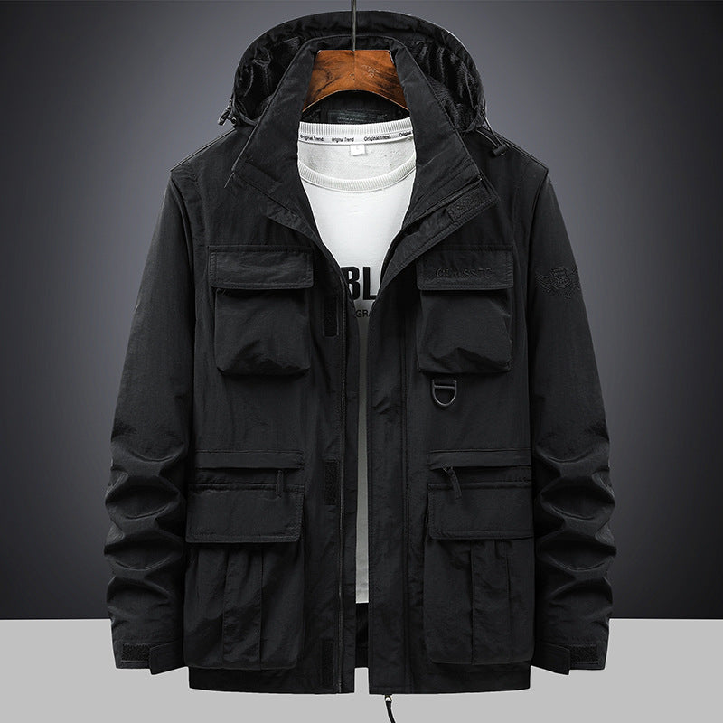 Herren multifunktionale Fieldjacke mit Kapuze und Taschen