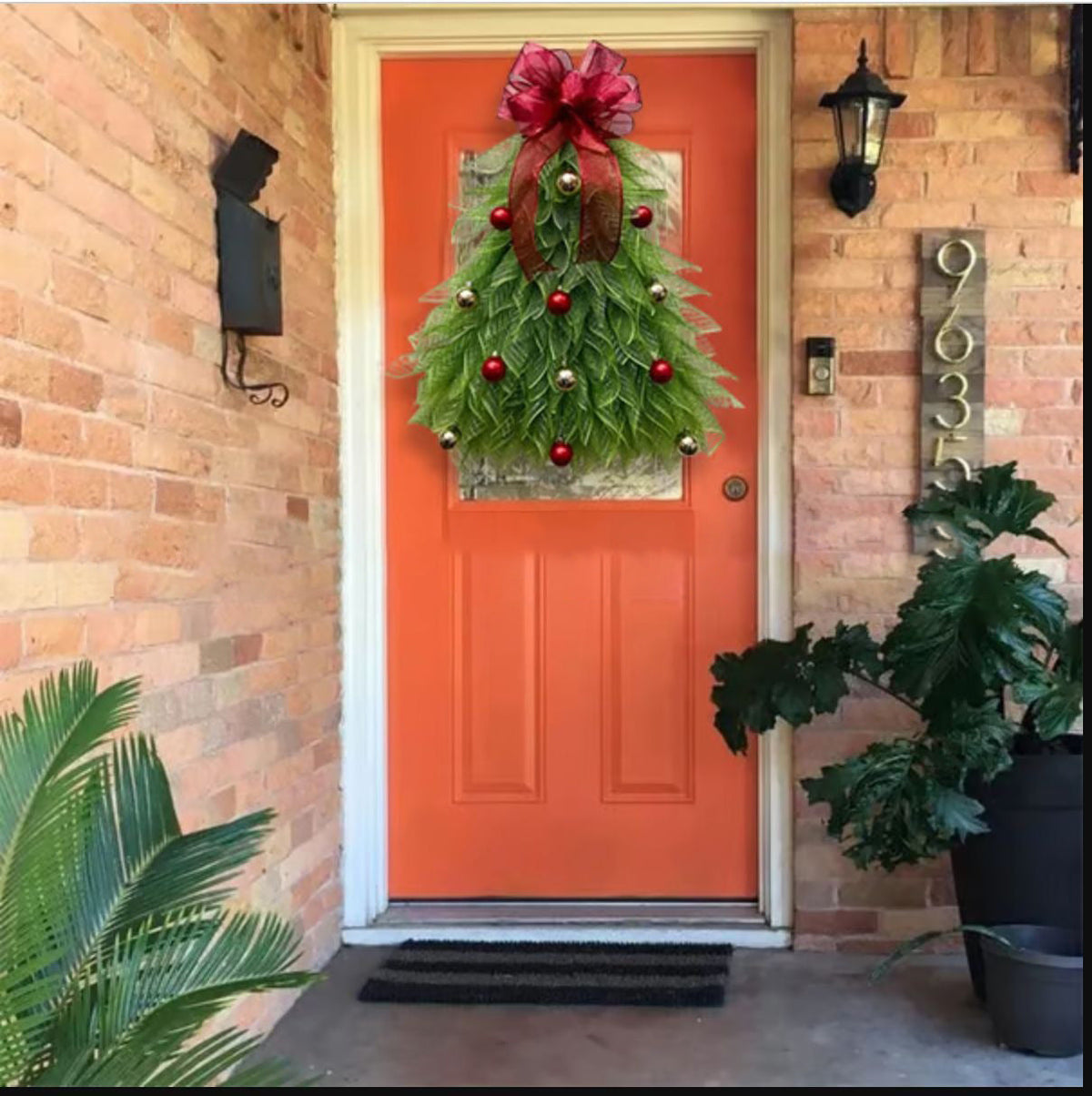 Weihnachtsbaum-Wandbehang | Geschichtete Blätter | Rote & goldene Ornamente