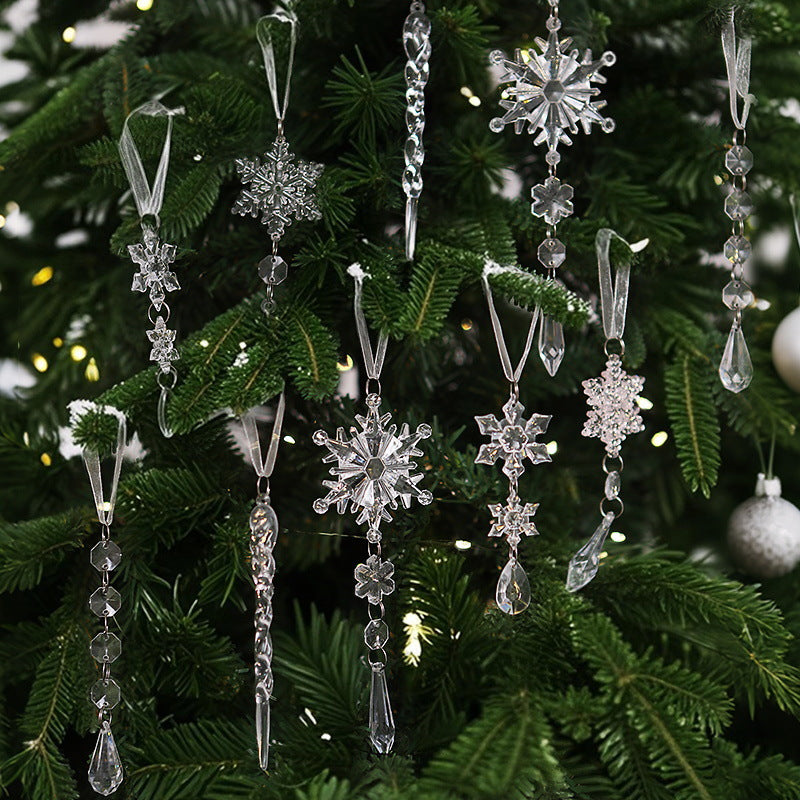 Weihnachtsbaum-Hängedeko | Schneeflocken & Kristallanhänger | Mit Aufhängeband