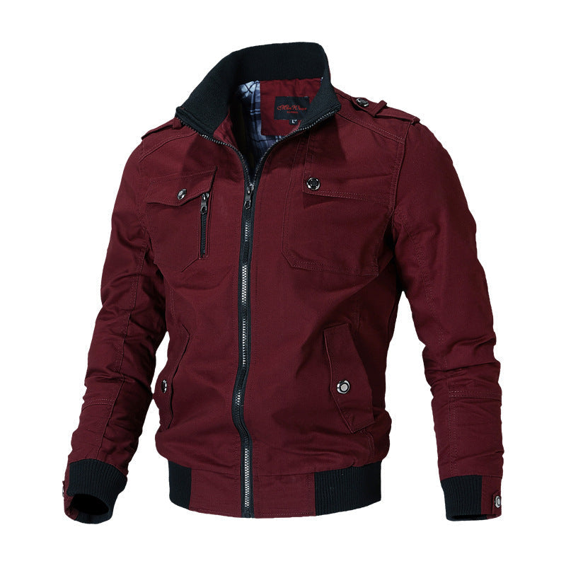 Herren robuste Canvas-Bomberjacke mit Schulterklappen und Reißverschluss-Front