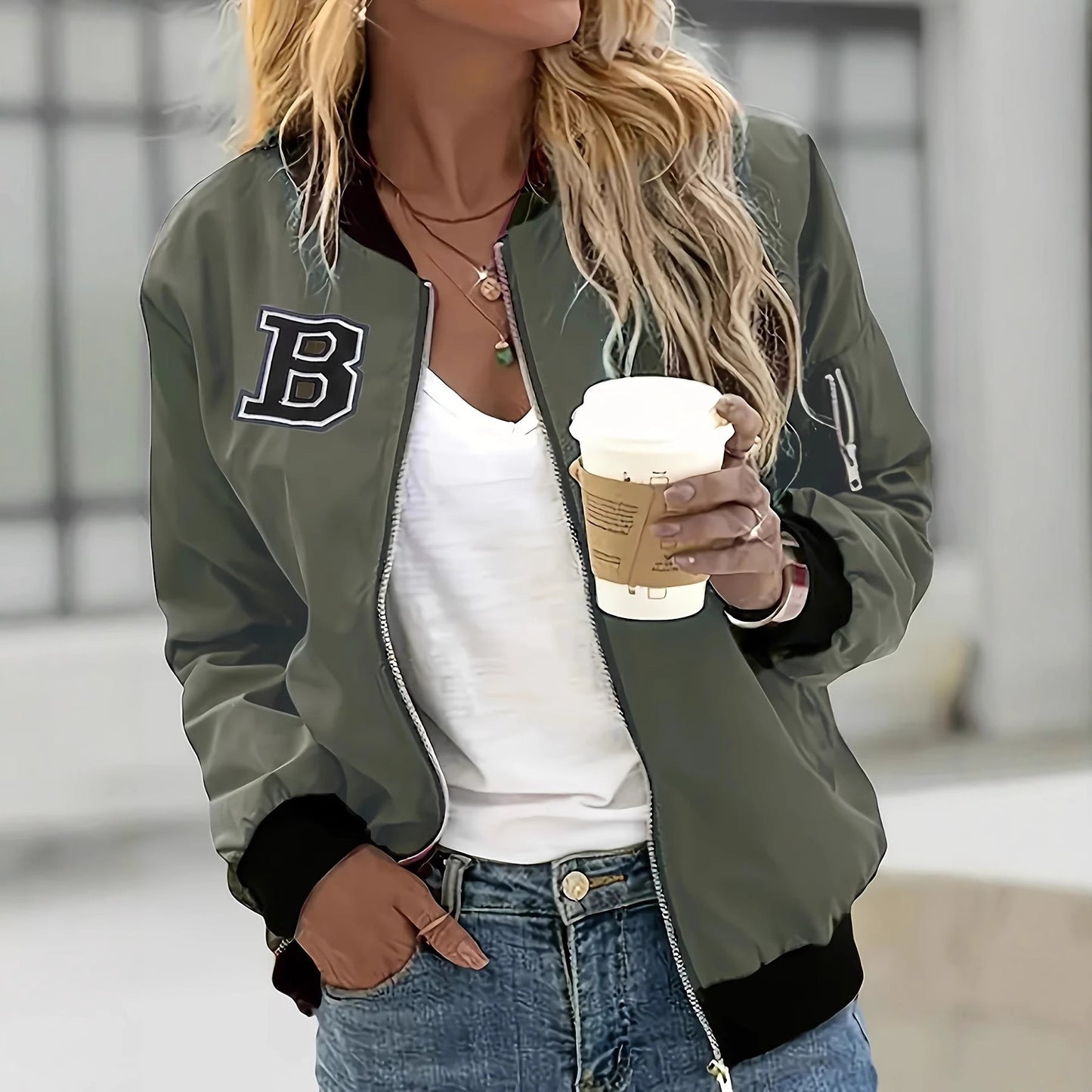 Damen Bomberjacke mit praktischen Taschen und Reißverschluss