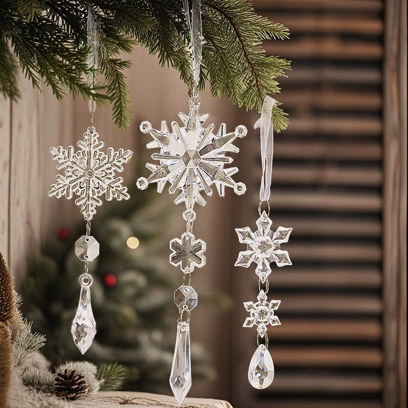 Weihnachtsbaum-Hängedeko | Schneeflocken & Kristallanhänger | Mit Aufhängeband
