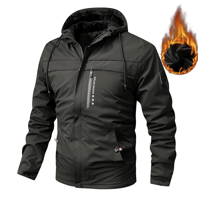 Herren thermisch gefütterte Softshelljacke mit Kapuze und Reißverschluss-Brusttasche