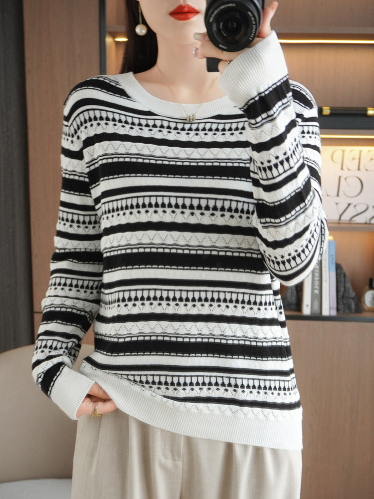 Damen Pullover mit Rundhalsausschnitt und Streifen