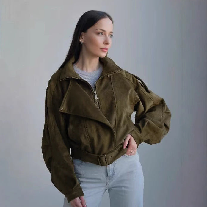 Damen Kurzjacke mit asymmetrischem Reißverschluss und tailliertem Schnitt