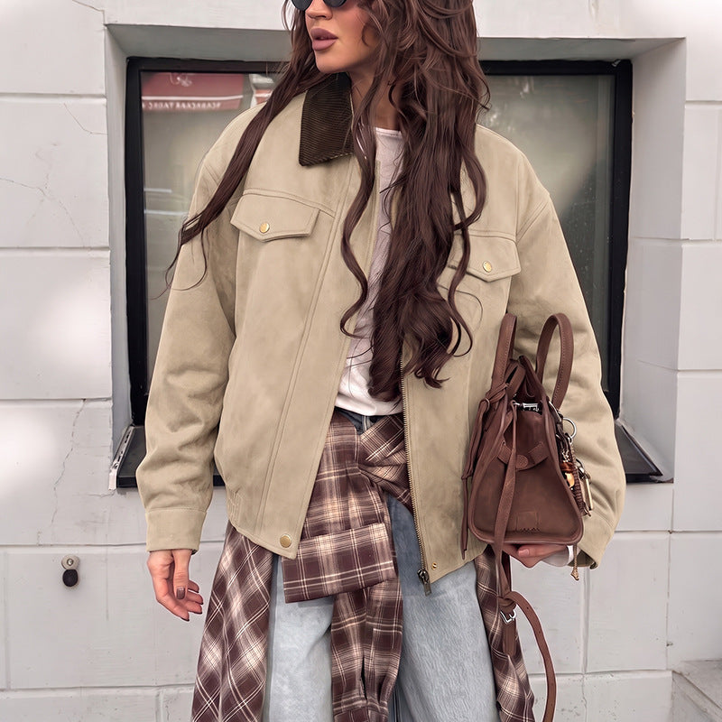 Damen Kurzjacke mit Klappentaschen und Reißverschluss