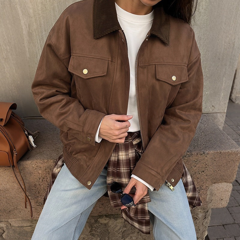 Damen Kurzjacke mit Klappentaschen und Reißverschluss