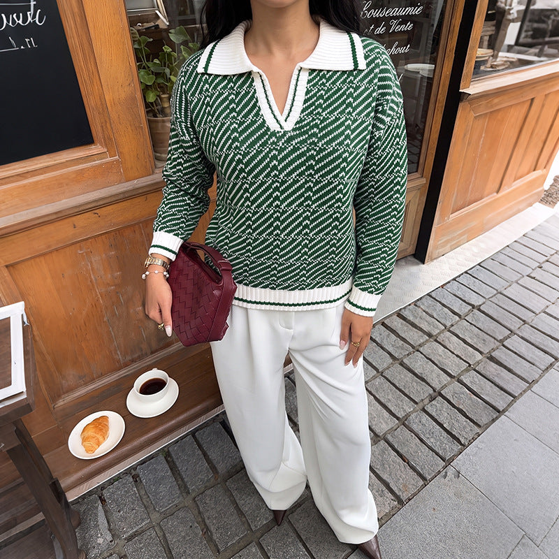 Damen V-Ausschnitt Langarmpullover