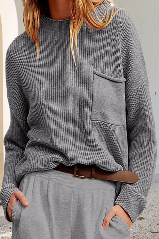 Damen Pullover mit Tasche, Rundhalsausschnitt und langen Ärmeln
