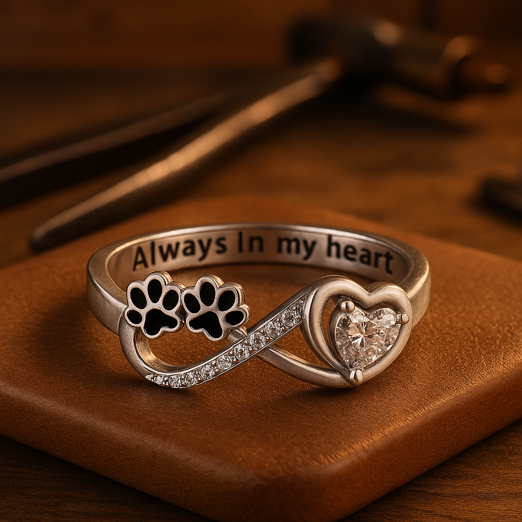 Zirkonia Pfoten-Ring mit Herz- und Unendlichkeits-Design