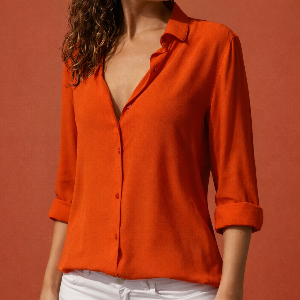 DANIRA | Satin Damenbluse mit Kragen und Knopfleiste
