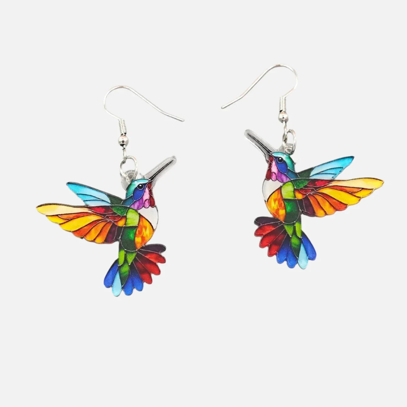 Acryl-Kolibri-Ohrringe – Leuchtendes 2D-Vogel-Design