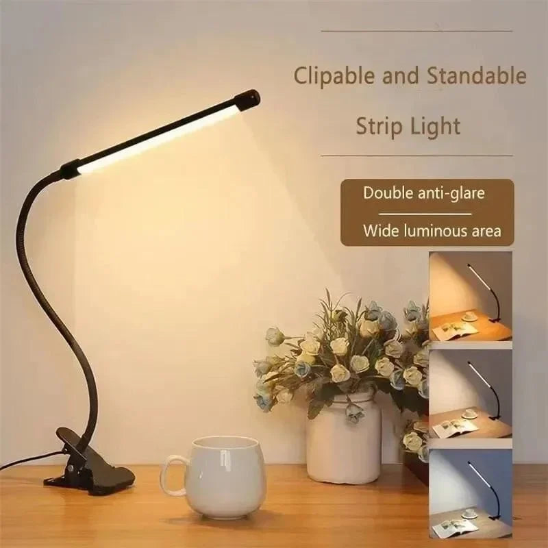 Klemmleuchte mit Schwanenhals – dimmbar, 3 Lichtfarben, USB