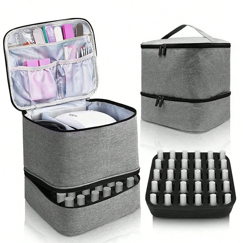NailGlam Doppelstöckiger Nagellack-Organizer | Tragbare Kosmetiktasche für Frauen | Reise- und Aufbewahrungsbox