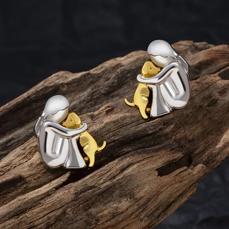 Silber-Gold Zweifarbige Umarmungs-Ohrringe