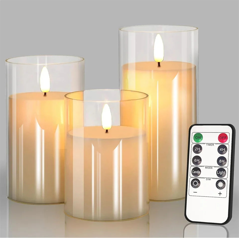 LED Kerzen Set mit Glas Zylinder – Flackernd mit Fernbedienung