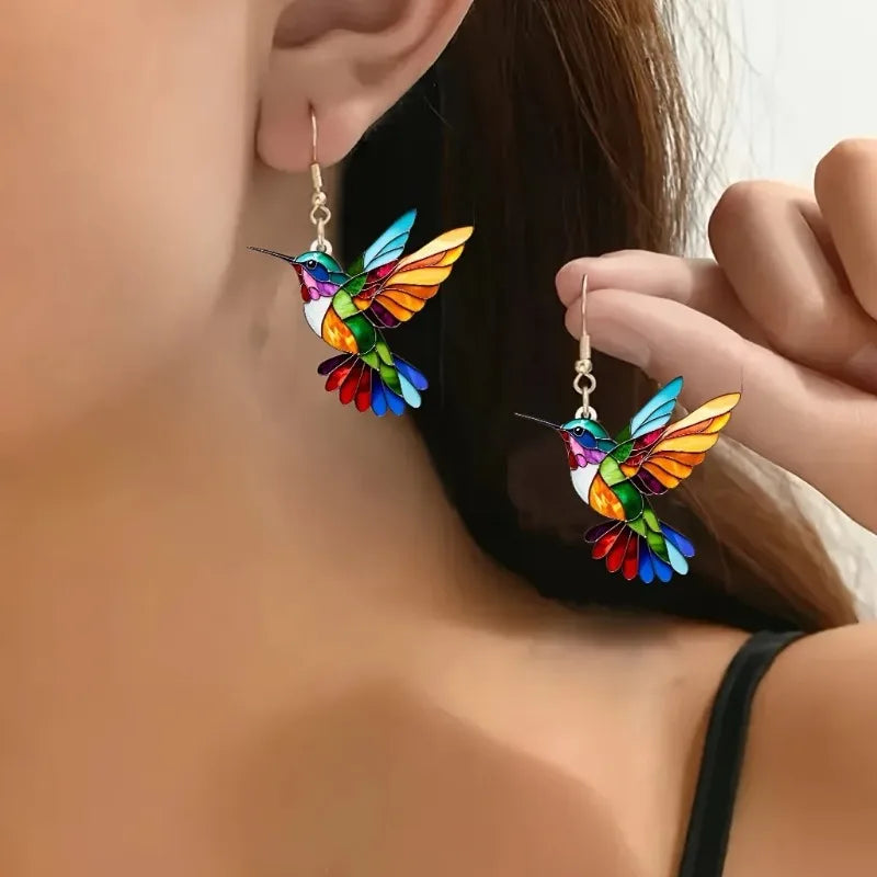 Acryl-Kolibri-Ohrringe – Leuchtendes 2D-Vogel-Design