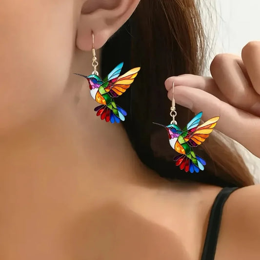 Acryl-Kolibri-Ohrringe – Leuchtendes 2D-Vogel-Design