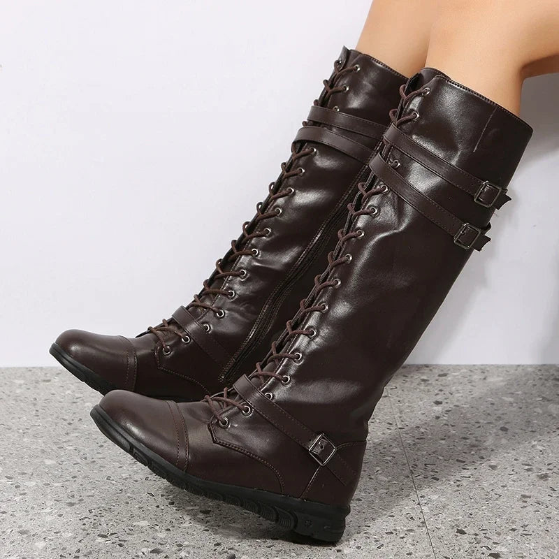 Damen Schnürstiefel mit Gürtel