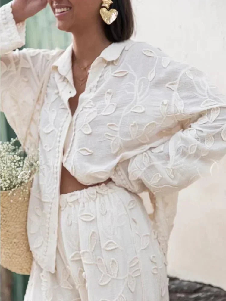 Elegantes zweiteiliges Damen-Set aus Jacquard mit Blumendesign