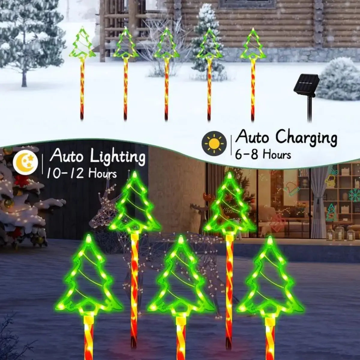 Solar Weihnachtsbaumlichter 5er Set für außen | LED-Gartenbeleuchtung mit Erdspießen und automatischer Lichtfunktion