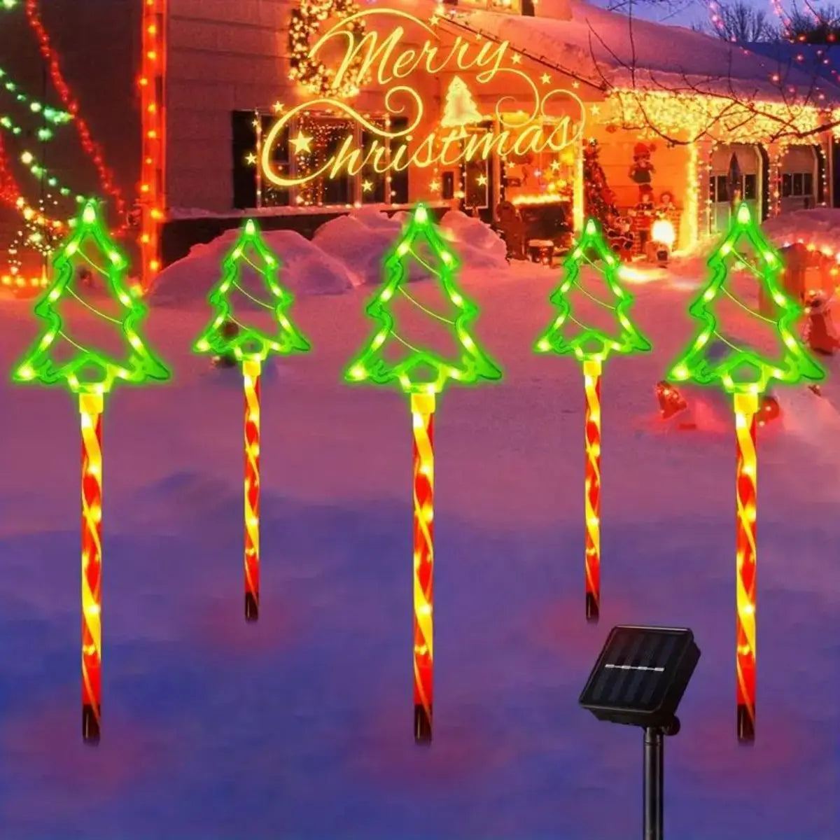 Solar Weihnachtsbaumlichter 5er Set für außen | LED-Gartenbeleuchtung mit Erdspießen und automatischer Lichtfunktion