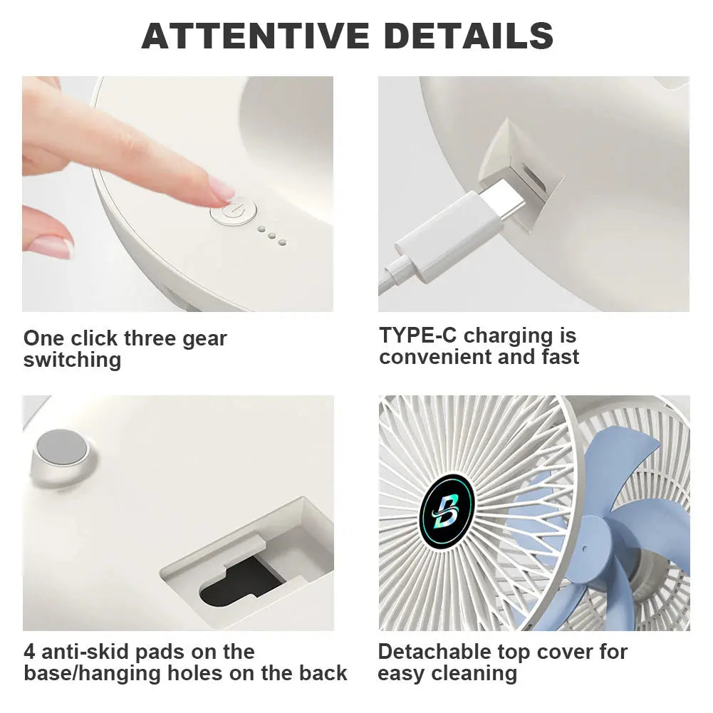 Faltbarer USB Ventilator 2-in-1 Tisch Wandmontage 3 Stufen leise