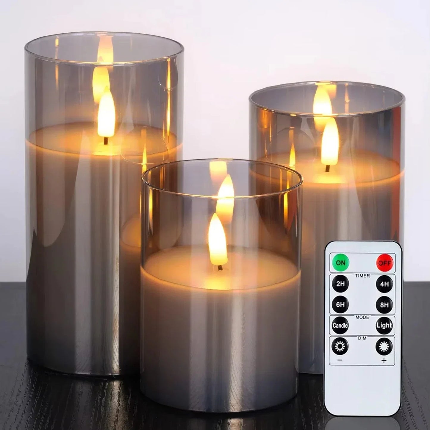 LED Kerzen Set mit Glas Zylinder – Flackernd mit Fernbedienung