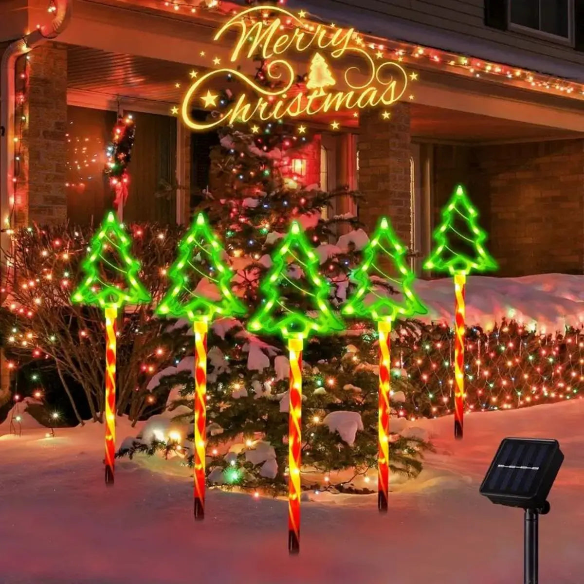 Solar Weihnachtsbaumlichter 5er Set für außen | LED-Gartenbeleuchtung mit Erdspießen und automatischer Lichtfunktion
