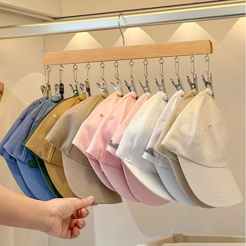 Multiklammer-Kleiderbügel | aus Holz mit 12 Clips | Platzsparend | ClipTidy