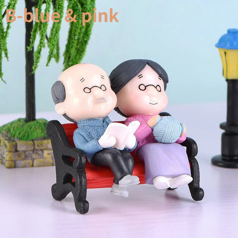 MiniLuv Figuren Set | Großmutter und Großvater Paar | Miniatur Garten- und Wohnkultur | PVC