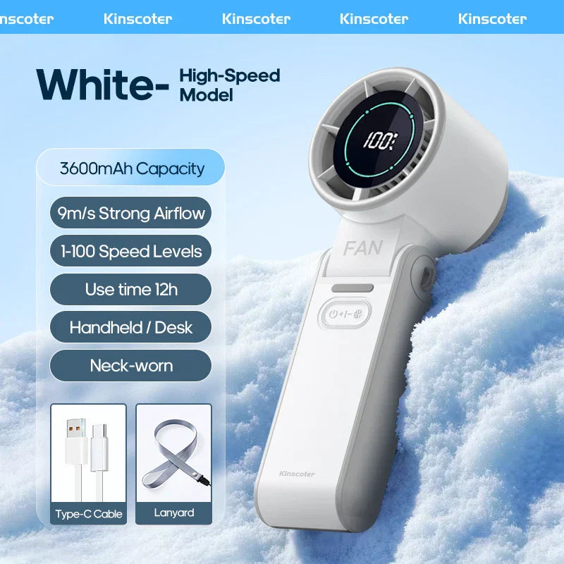 Glaciaro Mini Ventilator | Turbo 100 Geschwindigkeit | 3600 mAh Batteriekapazität | Faltbar & Eisgekühlt
