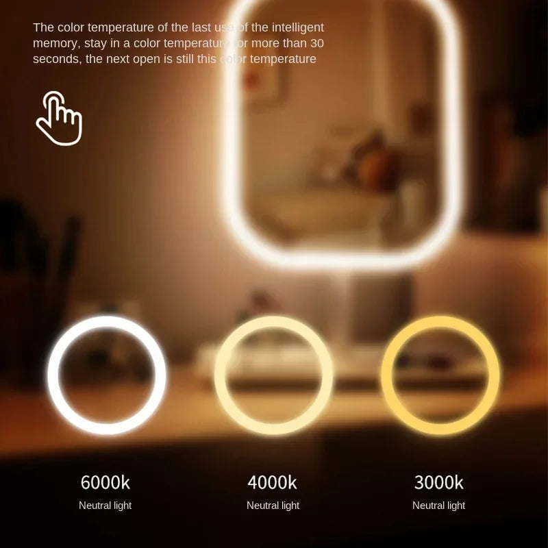 LED Schminkspiegel mit 3 Lichtfarben und Touch-Bedienung