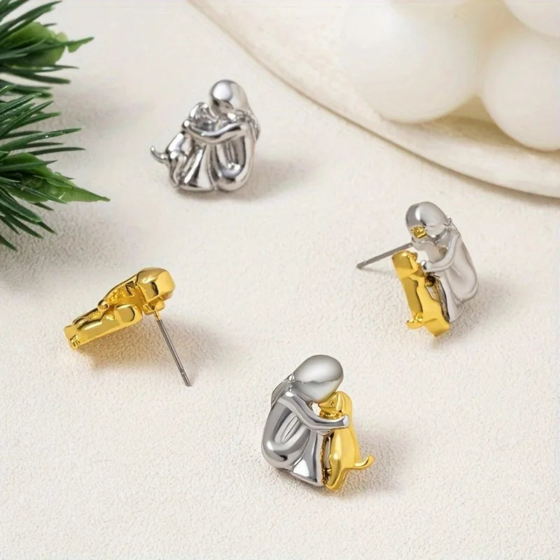 Silber-Gold Zweifarbige Umarmungs-Ohrringe